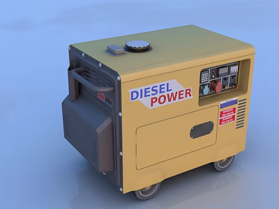 Yellow Mobile Diesel Generator With Control Panel And Diesel Power Label 3d model
