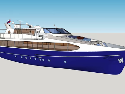 Luxury Blue And White Yacht With Multiple Windows 3d model