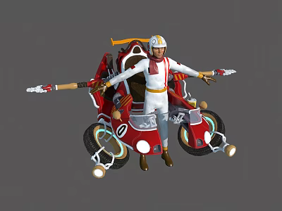 White Armored Rider With Helmet Riding Red Creature Vehicle Holding Weapon 3d model