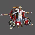 White Armored Rider With Helmet Riding Red Creature Vehicle Holding Weapon