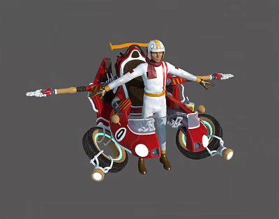 White Armored Rider With Helmet Riding Red Creature Vehicle Holding Weapon 3d model