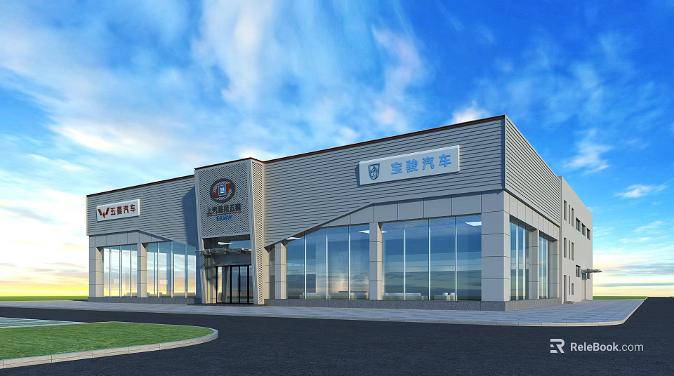 Baosheng Driving School Building Exterior With Modern Design Large Glass Windows And Entrance Area 3d model 