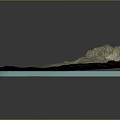 3D Modeled Garden Landscape Design With Lush Green Vegetation Blue Water Body And Mountain Range