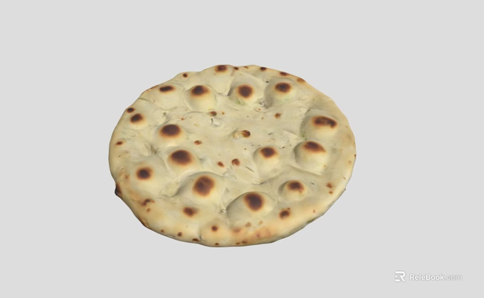 Freshly Baked Homemade Naan Bread With Golden Brown Bubbly Surface And Charred Spots 3d model 