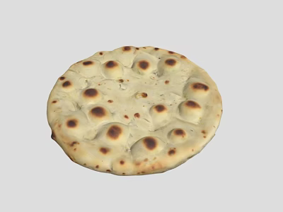 Freshly Baked Homemade Naan Bread With Golden Brown Bubbly Surface And Charred Spots 3d model