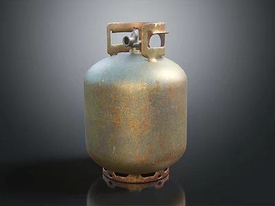 Old Rusty Metal Gas Cylinder With Stand On Dark Background 3d model