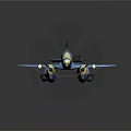 Blue and Yellow Airplane in Flight with Propellers Wing Design and Number Markings