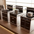 Modern Kitchen Interior With Four Independent Cooking Appliances On Window Countertop