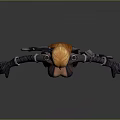 Woman With Orange Hair In Black Tight Fitting Outfit Gloves Boots And Weapon On Back