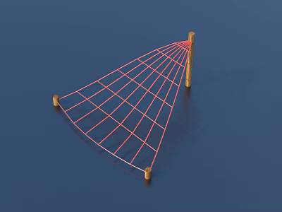 Triangular Red Hanging Net Structure With Wooden Poles For Outdoor Leisure 3d model