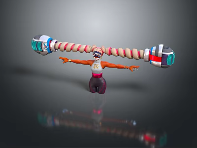 Game Movie Character with Pink Hair Mask Holding Long Red White Striped Weapon Arms Outstretched 3d model