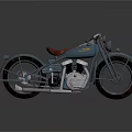 Vintage Blue Motorcycle With Red Leather Seat Chrome Engine And Spoked Wheels