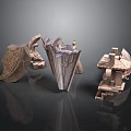 Three Different Traditional Stone Sculpture Carvings With Architectural Structures And Decorative Patterns