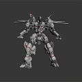 Futuristic Mechanical Robot Character With White Red Armor Multiple Limbs And Back Propellers