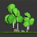 Low Poly Style Green Plants And Trees With Stone On Green Ground
