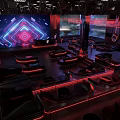 Modern Futuristic Bar Interior With Neon Lights LED Seating And Digital Screens
