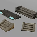 Stone Steps And Slab Structures In Various Designs With Small Green Plants 3d model