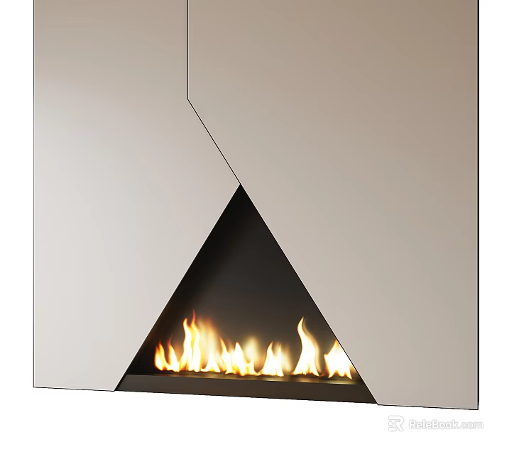 Modern Geometric Fireplace Design With Sleek White Panels And Burning Flames 3d model 