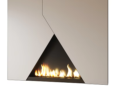 Modern Geometric Fireplace Design With Sleek White Panels And Burning Flames 3d model