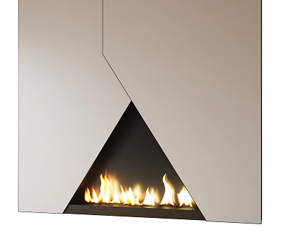 Modern Geometric Fireplace Design With Sleek White Panels And Burning Flames 3d model