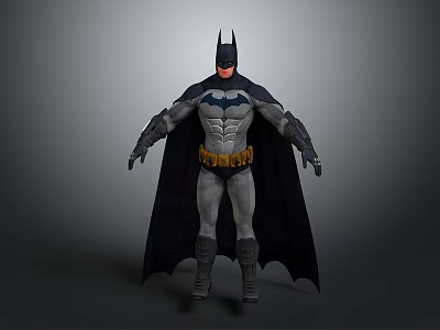 Batman 3D Model Featuring Gray Suit Black Cape And Yellow Utility Belt Standing Pose 3d model