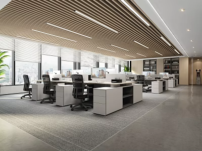 Modern Public Office Space With Open Layout Desks Office Chairs And Natural Lighting 3d model