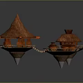 Playful Cartoon Scene With Brown Containers Round Lids And Small Orange Base Parts