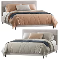 Modern Double Bed With Beige Brown Bedding And Grey Upholstered Headboard Design 3d model