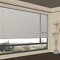 White Window Blinds In Modern Bright Room With Wooden Floor Potted Plant And Outdoor View