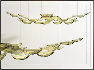 Modern Golden Leaf Shaped Chandelier Design with Hanging Petal Like Elements for Contemporary Interior Spaces 3d model