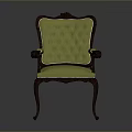 Elegant Classic Armchair With Carved Wooden Frame And Green Upholstery