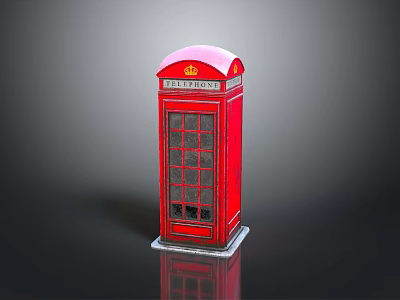 Traditional Red Telephone Booth With Classic Design Golden Accents And Glass Panels 3d model