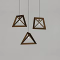 Three Modern Triangular Pendant Lights With Wooden Frame For Interior Decor 3d model