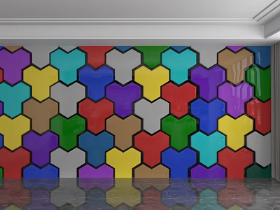 Colorful Hexagon Patterned Wall with Multiple Colors Purple Blue Yellow Green Red Brown 3d model