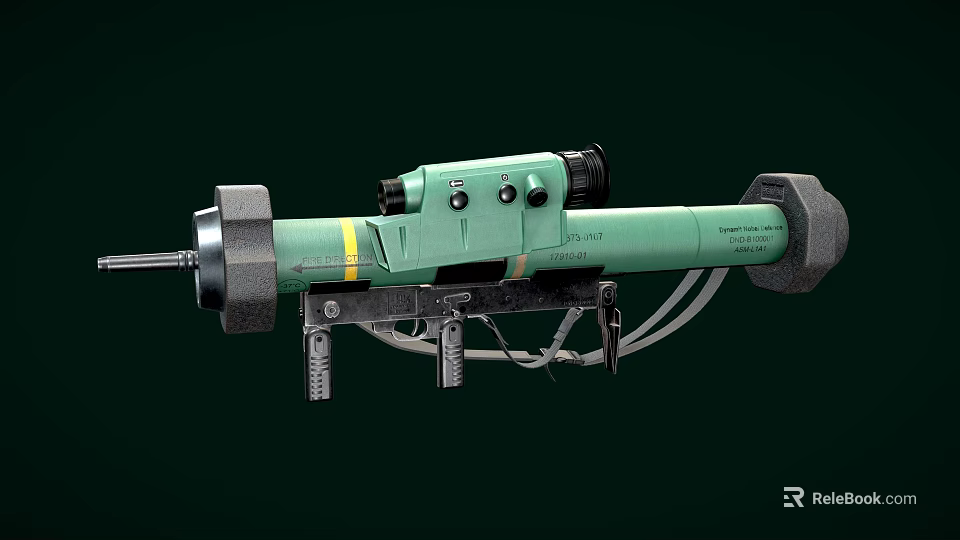 Green Military Rifle With Scope Barrel Grip And Yellow Stripe Details 3d model 