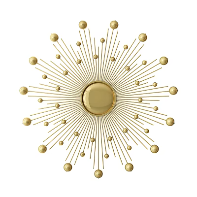 Gold Sunburst Wall Decor With Round Center And Small Spherical Accents 3d model