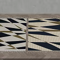 Square Rugs With Geometric Patterns Fringed Edges And Beige Black Gold Hues