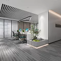 Modern Public Office Space With Open Layout Office Desks Ergonomic Chairs Computers And Potted Plants