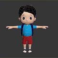Cartoon Boy with Black Short Hair Blue Shirt Red Shorts Blue Backpack and Arms Outstretched
