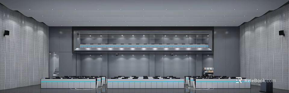 Well Lit Control Room With Neatly Arranged Monitoring Screens Control Consoles And Workstations 3d model 