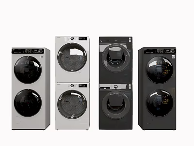 Modern Front Load Washing Machines In Four Colors White Black Gray And Silver 3d model