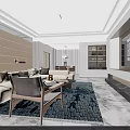 Modern Open Plan Living And Dining Room With Cozy Furniture And Elegant Marble Flooring
