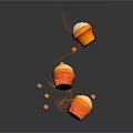 Floating Decorated Cupcakes With Orange Cream Topping And Small Fruit On Dark Background With Reflections