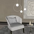 Gray Contemporary Accent Chair with Checkered Pillow Abstract Painting and Pendant Lights