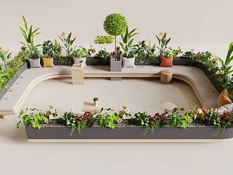Card holder sofa flower pool flower bed curved card holder sofa plant pile shrubs 3d model