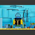 Lego Workspace Interior With Astronaut Figure Equipment Tools Green Pipes And Yellow Tile Floor