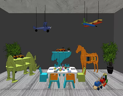 Nordic Children's Table and Chair Children's Entertainment 3d model