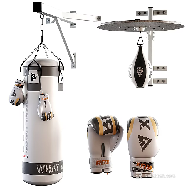 High Quality Boxing Sports Equipment With Punching Bag Gloves And Hanging Mount 3d model 