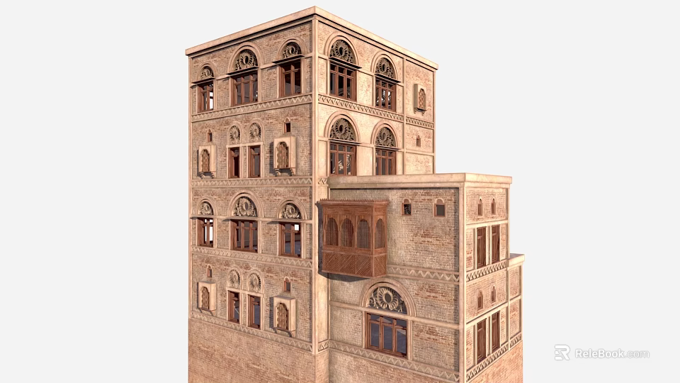Cartoon Traditional Building Scene With Multi Story Design Arched Windows Balcony And Ornate Carvings 3d model 
