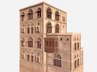 Cartoon Traditional Building Scene With Multi Story Design Arched Windows Balcony And Ornate Carvings 3d model